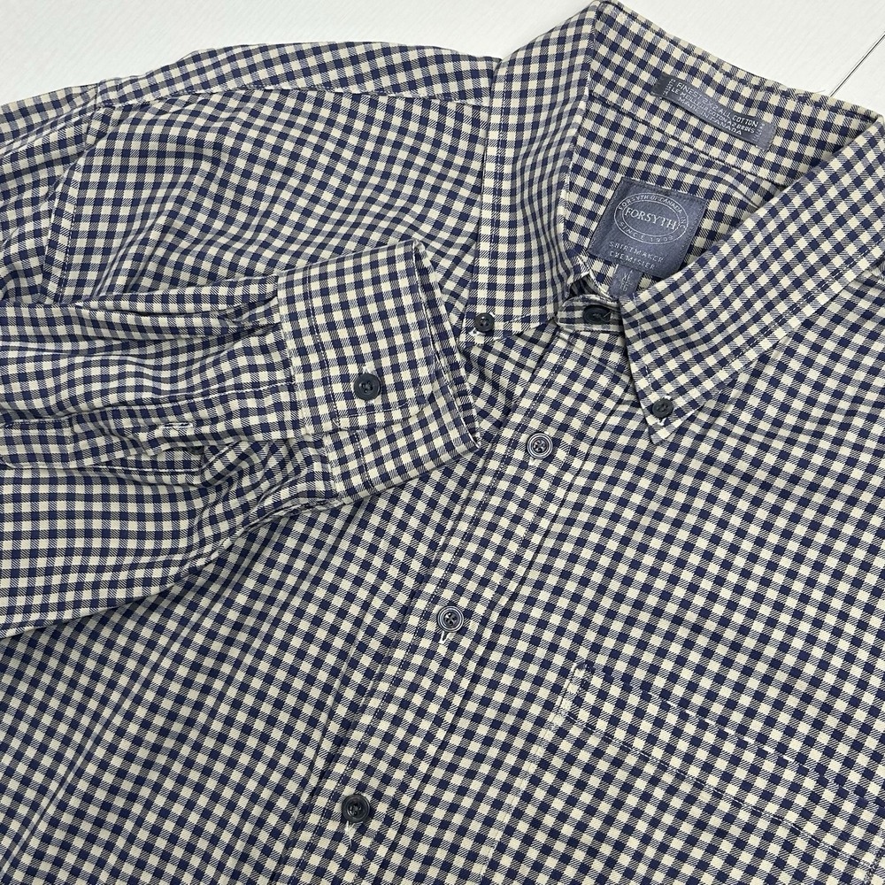 Forsyth of Canada‎ Dress Shirt Mens XL Blue Gingham Plaid 100% Cotton Button Up